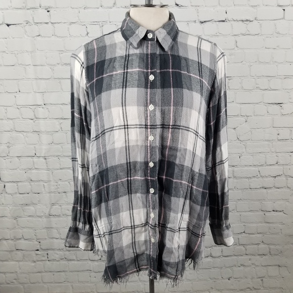 AERIE | plaid button down long sleeve pocket top - Picture 1 of 8